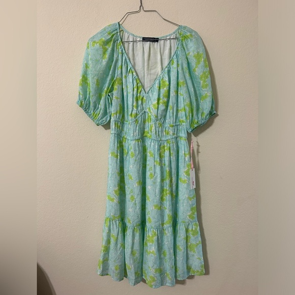 NWT Vineyard Vines Puff Sleeve Dress Green Blue V-Neck Mini Floral Pockets Sz XS - Picture 8 of 10